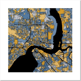 Jacksonville Map Pattern in Blue & Gold Posters and Art